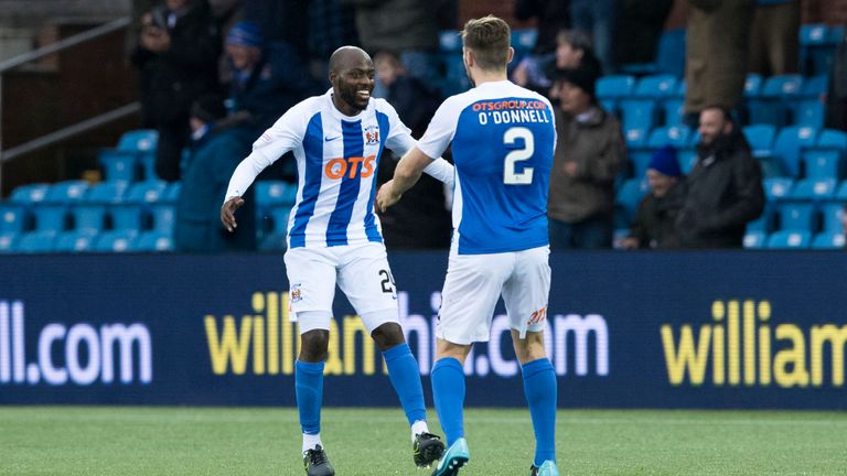 Youssouf Mulumbu (left) celebrates with team-mate Stephen O'Donnell after Kris Boyd scores the second goal