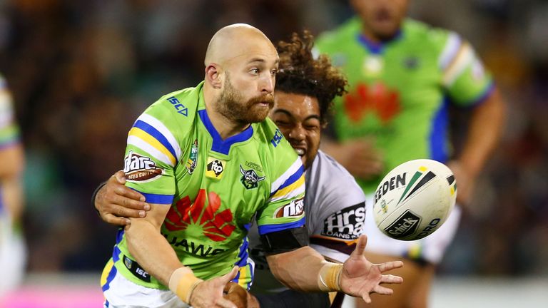 CANBERRA, AUSTRALIA - JUNE 24:  Kurt Baptiste of the Raiders in action during the round 16 NRL match between the Canberra Raiders and the Brisbane Broncos 
