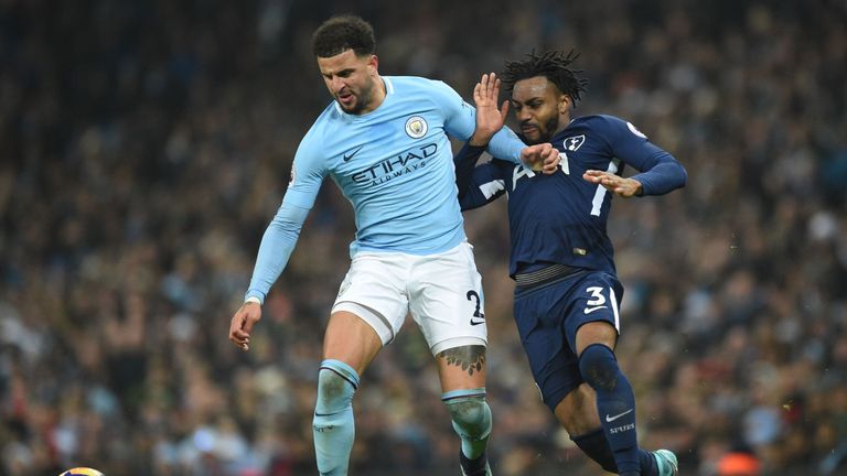 Kyle Walker (L) vies with former team-mate Danny Rose