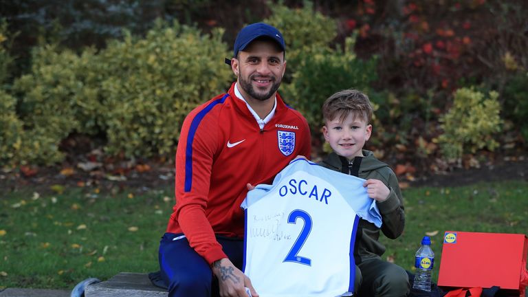 Kyle Walker with 10-year-old Oscar Lakin