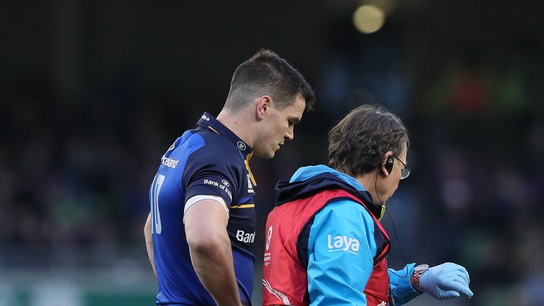 Leinster's Johnny Sexton leaves the field during the European Rugby Champions Cup match against Exeter