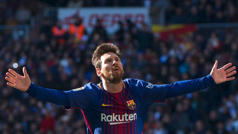 Lionel Messi celebrates after scoring Barcelona's second in  the 3-0 win over Real Madrid