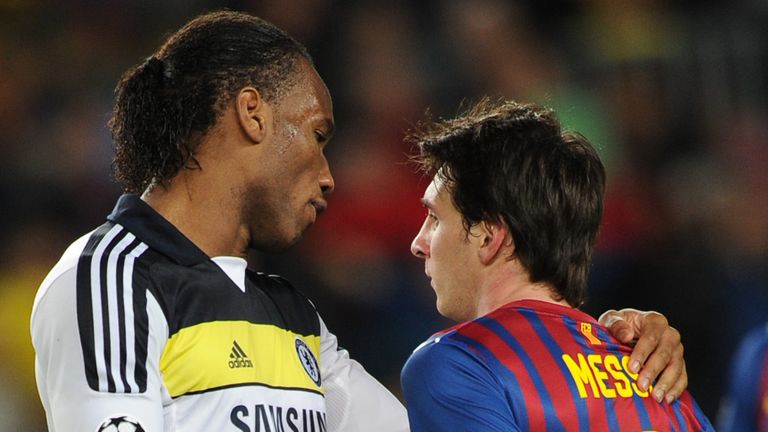 Didier Drogba consoles Lionel Messi - who hit the bar with a penalty - after Chelsea's Champions League semi-final aggregate win over Barcelona in 2012