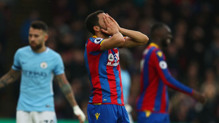 Andros Townsend of Crystal Palace reacts after a miss during the Premier League match v Manchester City