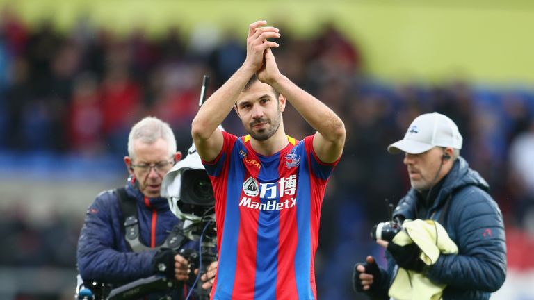 Luka Milivojevic of Crystal Palace applauds the crowd after the Premier League match between Crystal Palace and Manchester City