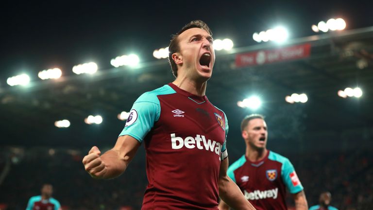 Mark Noble celebrates after scoring from the penalty spot