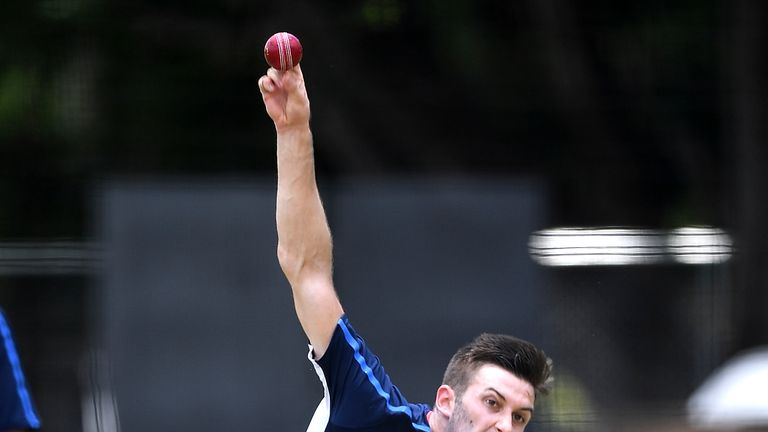 BRISBANE, AUSTRALIA - NOVEMBER 24: Mark Wood bowls during an England Lions training session at Allan Border Field on November 24, 2017 in Brisbane, Austral