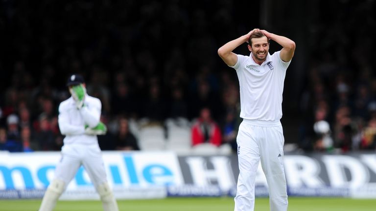 LONDON, ENGLAND - MAY 23:  Mark Wood of England reacts whilst bowling during day three of the 1st Investec Test Match between England and New Zealand at Lo