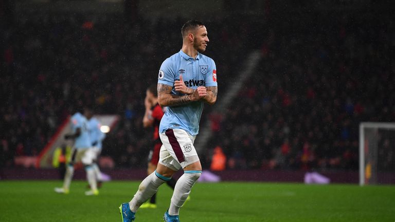 Marko Arnautovic celebrates West Ham's second