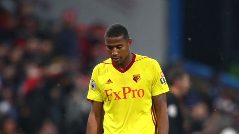 BURNLEY, ENGLAND - DECEMBER 09:  Marvin Zeegelaar of Watford walks off after being sent off during the Premier League match between Burnley and Watford at 