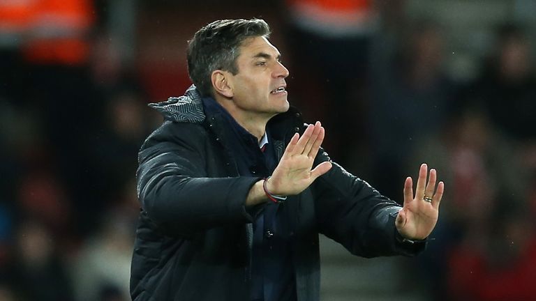 Southampton manager Mauricio Pellegrino dishes out instructions during the home defeat to Leicester