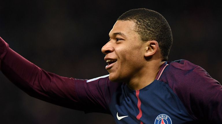 Kylian Mbappe celebrates his strike against Lille