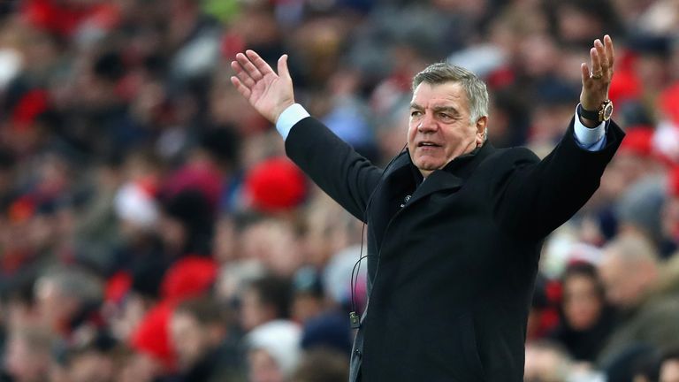 Sam Allardyce reacts during the Premier League match between Liverpool and Everton at Anfield