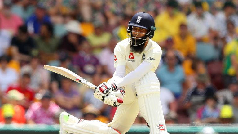 BRISBANE, AUSTRALIA - NOVEMBER 24:  Moeen Ali of England bats during day two of the First Test Match of the 2017/18 Ashes Series between Australia and Engl