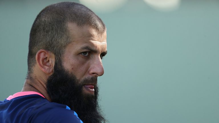 PERTH, AUSTRALIA - DECEMBER 13:  Moeen Ali of England looks on during an England nets session ahead of the Third Test of the 2017/18 Ashes Series at the WA