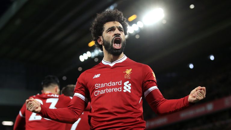 Liverpool's Mohamed Salah celebrates scoring his side's second goal