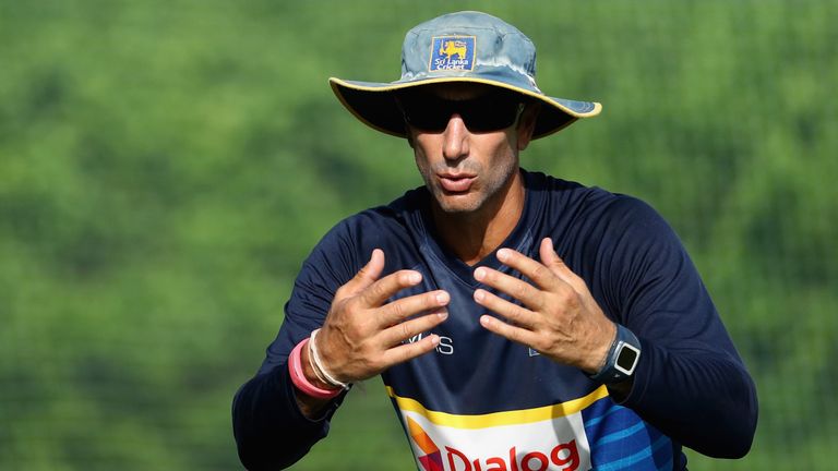 DUBAI, UNITED ARAB EMIRATES - OCTOBER 04:  Sri Lanka Coach Nic Pothas looks on during a nets session at ICC Cricket Academy on October 4, 2017 in Dubai, Un