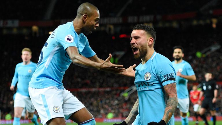 Nicolas Otamendi celebrates scoring Manchester City's second goal