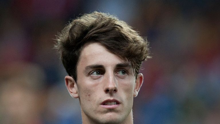 Spain's defender Alvaro Odriozola poses before the international friendly football match Spain against Costa Rica at La Rosaleda stadium in Malaga on Novem