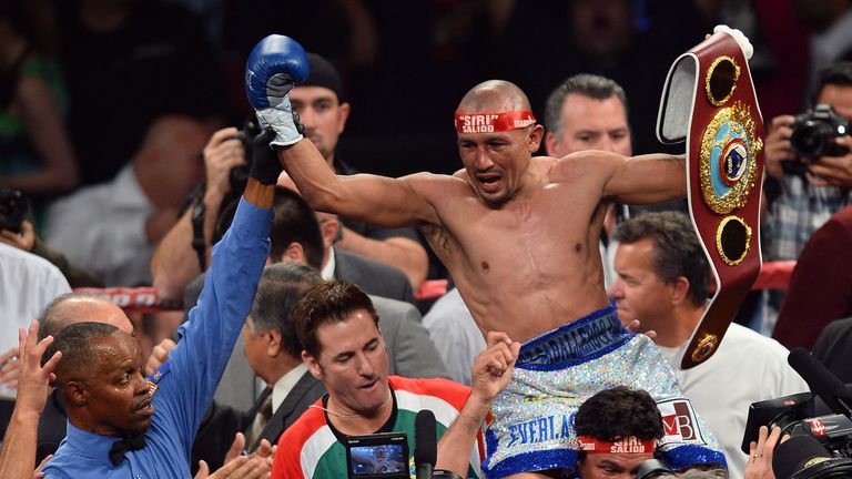 Orlando Salido celebrates his seventh-round TKO victory over Orlando Cruz in 