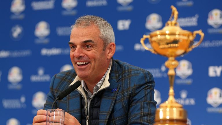 AUCHTERARDER, SCOTLAND - SEPTEMBER 29:  Paul McGinley, the victorious European Ryder Cup team captain, speaks with members of the media at Gleneagles on Se