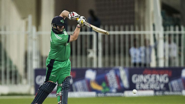 Ireland's cricketer Paul Stirling bats during the third one day international (ODI) cricket match between Afghanistan and Ireland at Sharjah