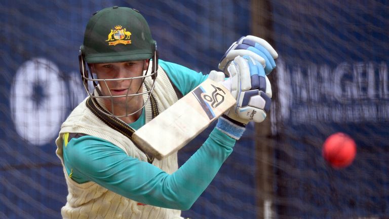 Australian batsman Peter Handscomb plays a shot during training on the eve of the second Ashes cricket Test match against England in Adelaide on December 1