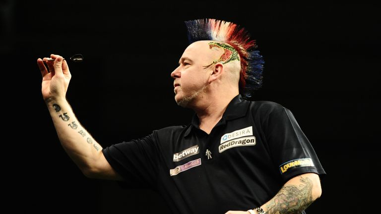EXETER, UNITED KINGDOM - MARCH 02: Peter Wright throws during Night Five of the Betway Premier League Darts at Westpoint Arena on March 2, 2017 in Exeter, 