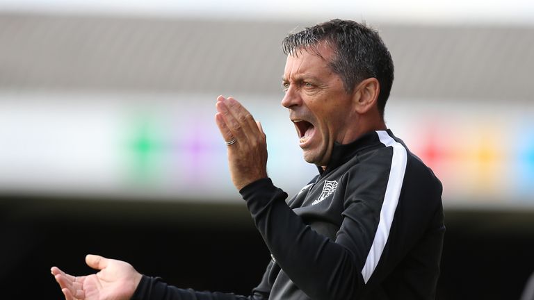 SOUTHEND, ENGLAND - SEPTEMBER 16:  Southend United manager Phil Brown looks on during the Sky Bet League One match between Southend United and Northampton 
