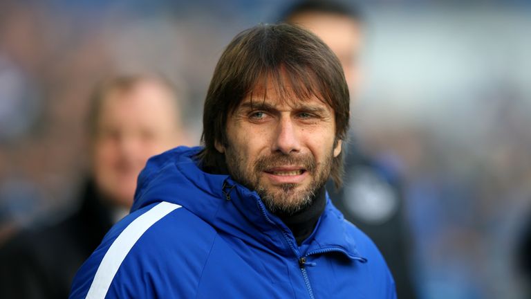 Antonio Conte prior to kick-off in the Premier League match between Everton and Chelsea