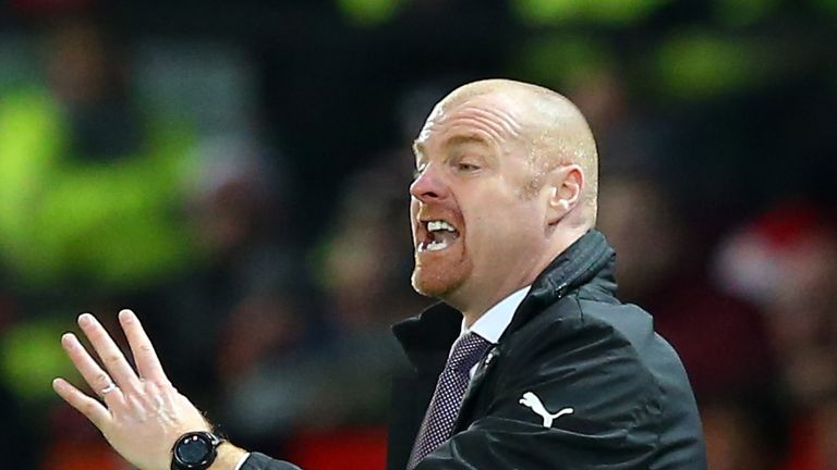 Sean Dyche during the Premier League match between Manchester United and Burnley at Old Trafford