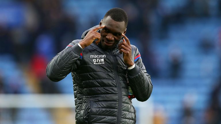 Christian Benteke celebrates the 3-0 victory at the King Power Stadium