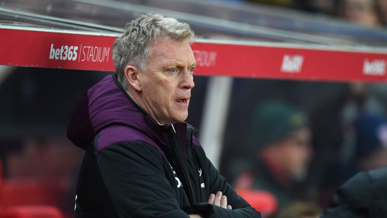 David Moyes looks on prior to the Premier League match against Stoke City at the Bet365 Stadium