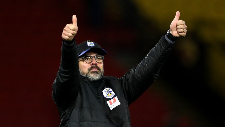 David Wagner shows appreciation to the Huddersfield fans after the 3-1 away win over Watford