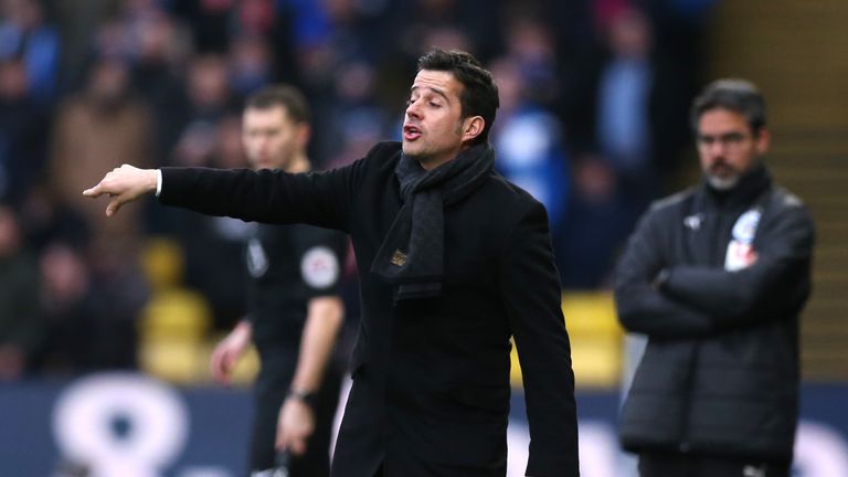 Marco Silva gives his team instructions during the Premier League match against Huddersfield Town