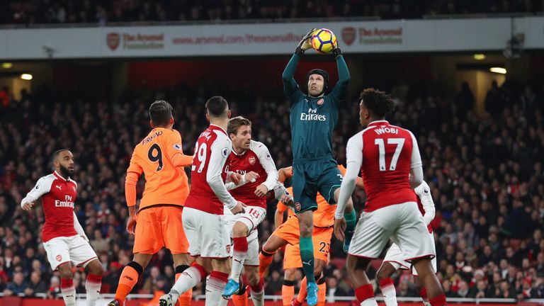 Petr Cech catches the ball during the Premier League match between Arsenal and Liverpool