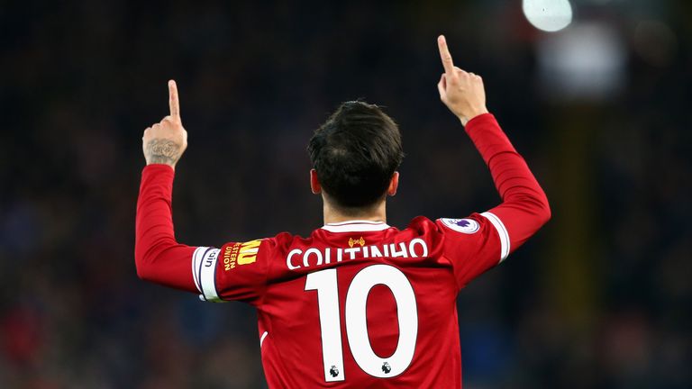 Philippe Coutinho celebrates after making it 1-0 in the first-half