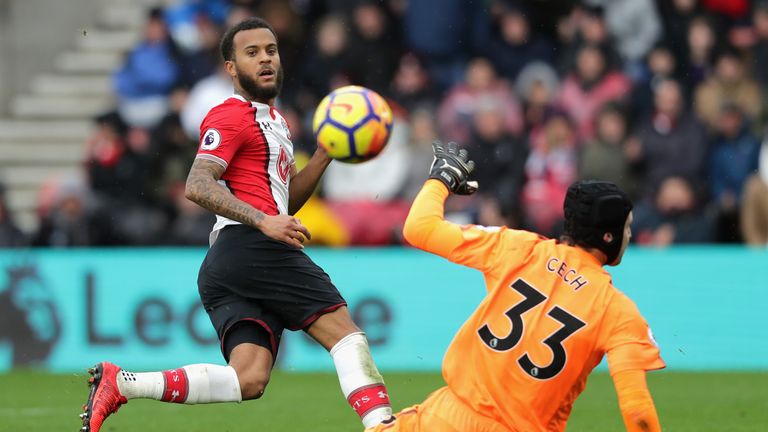 Ryan Bertrand misses a chance to make it 2-0 to Southampton