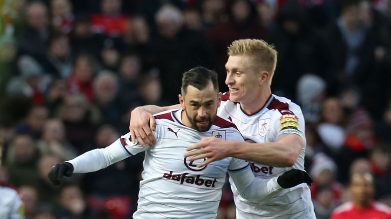 Steven Defour makes it 2-0 during the Premier League match between Manchester United and Burnley at Old Trafford