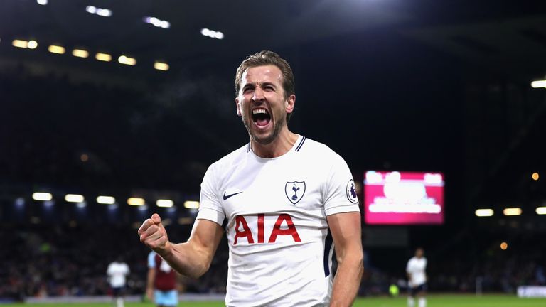 Harry Kane celebrates after scoring his and Tottenham's third goal