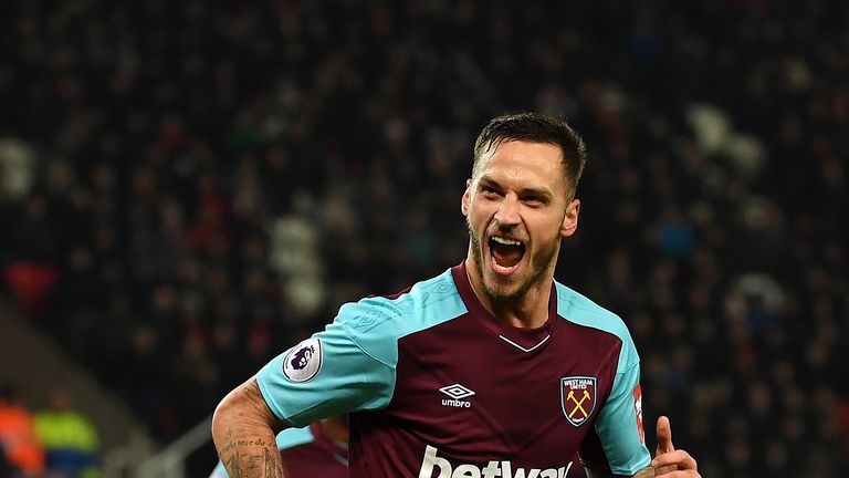 Marko Arnautovic celebrates after doubling West Ham's lead