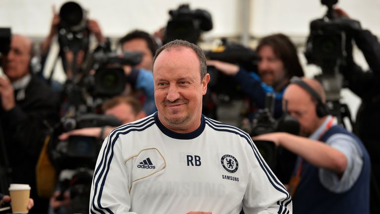 Chelsea manager Rafael Benitez arrives for a press conference during a media day at the club's training ground in Cobham, in Surrey, May 2013