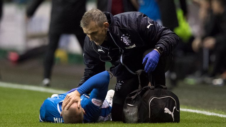 Rangers' Kenny Miller goes down with an injury