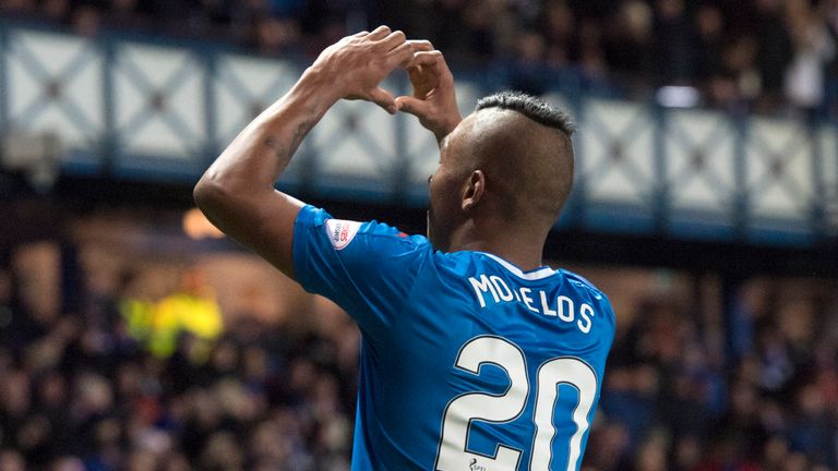 Rangers' Alfredo Morelos celebrates his equaliser against Ross County