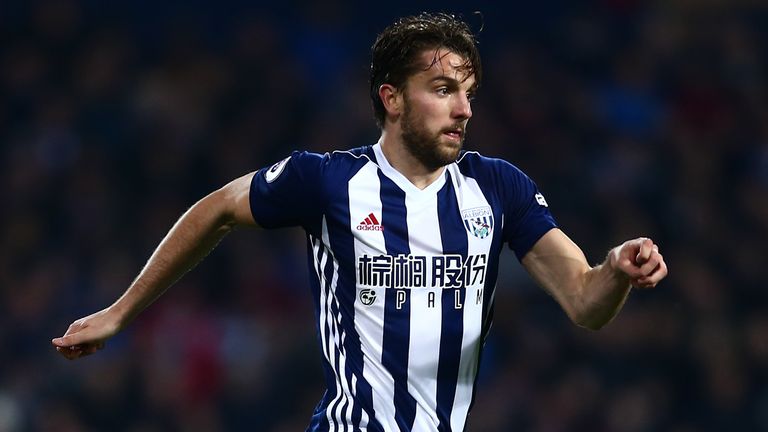 Jay Rodriguez of West Brom runs with the ball in their match against Crystal Palace.