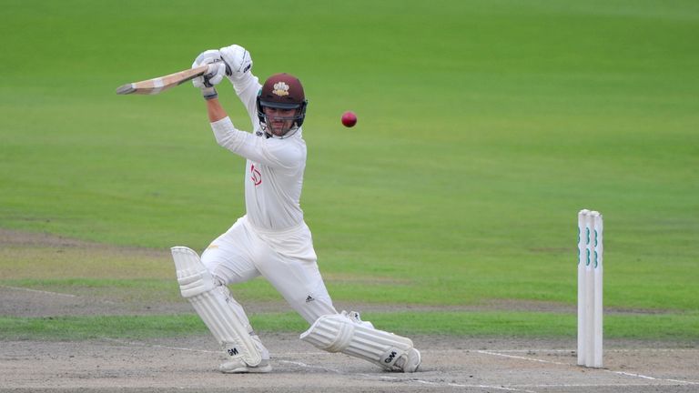 MANCHESTER, ENGLAND - SEPTEMBER 27: Rory Burns of Surrey batting during the County Championship Division One match between Lancashire and Surrey at Old Tra