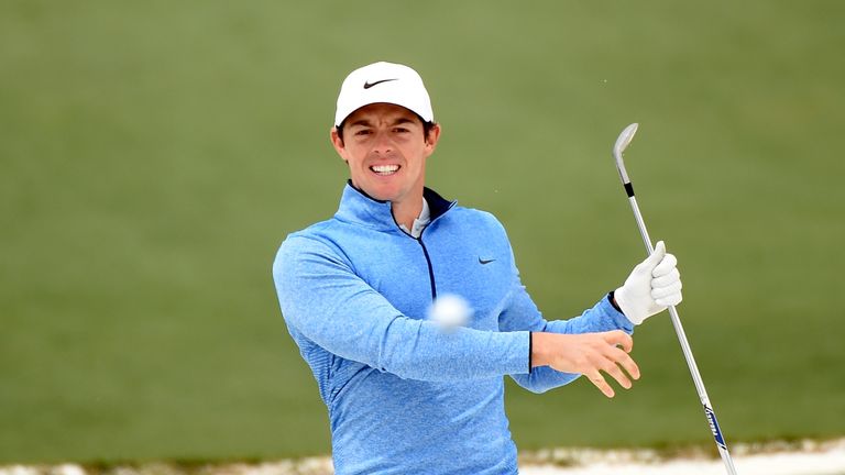 AUGUSTA, GEORGIA - APRIL 10:  Rory McIlroy of Northern Ireland reacts to his shot from the bunker on the second hole during the final round of the 2016 Mas