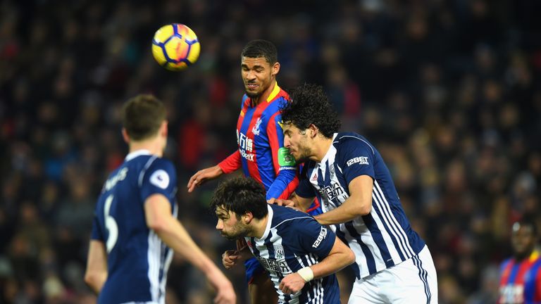 Ruben Loftus-Cheek of Crystal Palace wins a header during the Premier League match between West Bromwich Albion