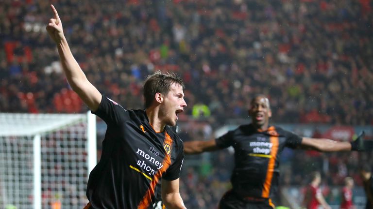 Wolverhampton Wanderers' Ryan Bennett celebrates scoring his side's second goal of the game during the Sky Bet Championship match at Ashton Gate, Bristol.