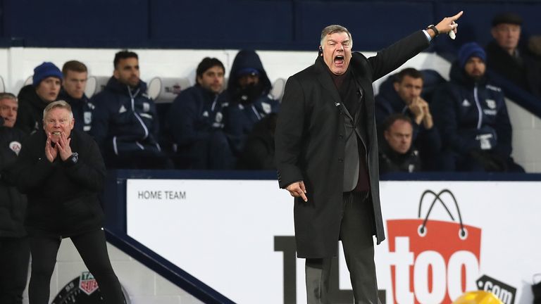 Sam Allardyce shouts towards his players during the Premier League match between West Bromwich Albion and Everton